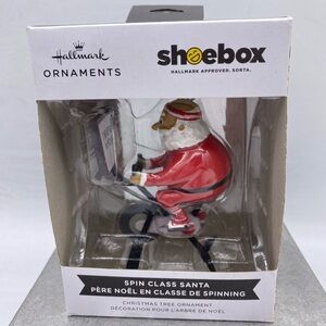 Hallmark Shoebox Santa on Spin Bike Ornament NWB